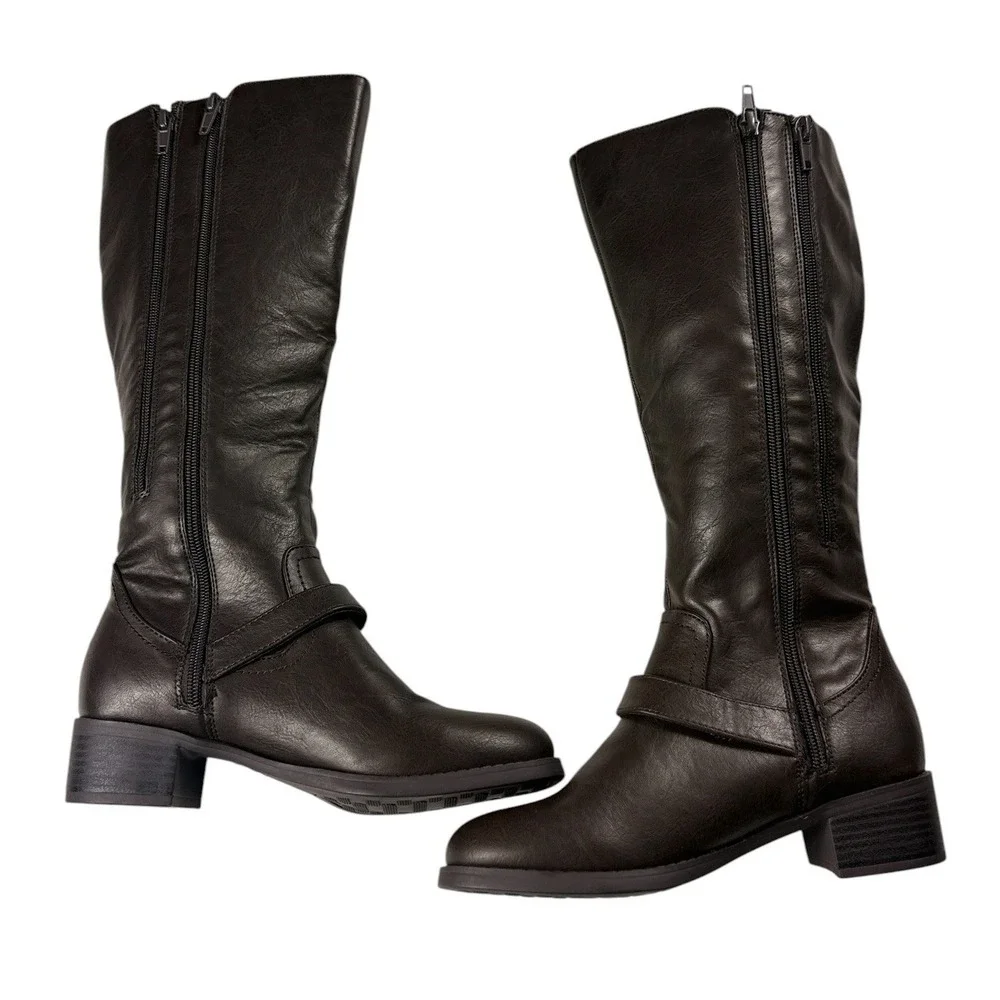 Easy Street Womens Dark Brown Knee High Riding Boots Low Block Heel Size 6M
